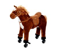 HOMCOM Plush Walking Horse Ride On Toy with Wheels and Realistic Sounds Rocking Horse for Girls Boys 2+ Years Old, 50cm Tall, Brown