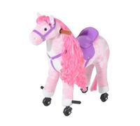HOMCOM Plush Walking Horse Ride On Toy with Wheels and Realistic Sounds Rocking Horse for Girls Boys 3+ Years Old, 50cm Tall, Pink Pink
