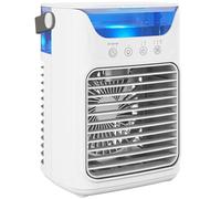 HOMCOM Portable Air Conditioner, 4-in-1 Mini Air Cooler with 3 Wind Speed, 2 Cool Mist, RGB 7 LED Light, 700ml Water Tank, 2-6H Timer, Small Cooling Fan for Home, Office, Bedroom, White