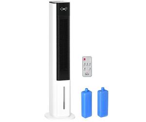 HOMCOM Portable Air Cooler, 6L Tank with 3 Ice Packs, Oscillating Evaporative Air Cooler Fan with 3 Modes & Speed, 10H Timer, Detachable & Washable Filter, LED Display & Remote Control for Home, White