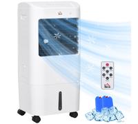 HOMCOM Portable Air Cooler with 15 Litre Water Tank, Oscillation, LED Display, Remote Control, 7.5 Hour Timer, Evaporative Air Cooler Fan with 3 Speeds, 3 Modes, Ice Packs, for Home Office White