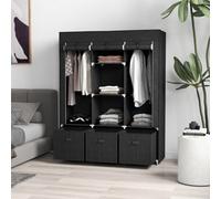 HOMCOM Portable Fabric Wardrobe with 5 Shelves and 3 Fabric Drawers, Black, Black
