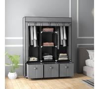 HOMCOM Fabic Wadobe with 5 Shelves 2 Clothes Hanging Rails 3 Fabic Dawes Gey