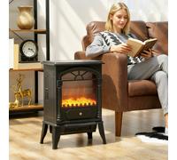 Homcom Portable Fireplace With Adjustable Thermostat, 2 Heat Settings, Black Black One Size