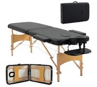 HOMCOM Wooden Folding Spa Beauty Massage Table w/ 2 Sections - Carry Bag - Black | TJ Hughes