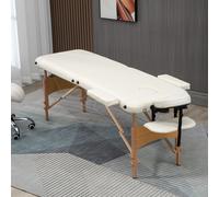 HOMCOM Wooden Folding Spa Beauty Massage Table w/ 2 Sections, Carry Bag, Cream