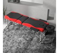 HOMCOM Folding Faux Leather Massage Table With Headrest, Red, Red
