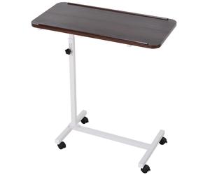 HOMCOM Portable Overbed/Chair Table Sofa Side Notebook Laptop Desk PC Stand Height Adjustable w/ Lockable 4 Castors & Wooden Top - Brown Aosom UK