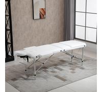 Homcom Folding Faux Leather Massage Table Aluminium Frame With Headrest Arms Red In White White Single