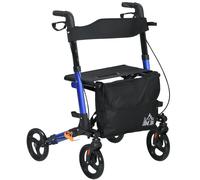 HOMCOM Portable Rollator Walker Folding Aluminum Walker with Carry Bag, 6 Adjustable Height, Cane Holder, for for travel and everyday mobility, Blue