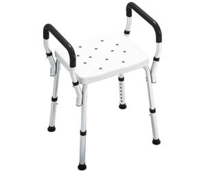 HOMCOM Portable Shower Stool Non-Slip Shower Chair for Elderly White | Adjustable Height, Rust-Free Aluminium Bath Chair, for Disabled