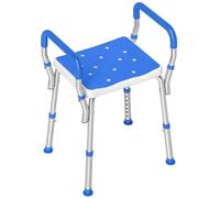 HOMCOM Portable Shower Stool, Non-Slip Shower Chair with Adjustable Height and EVA Cushion, Rust-Free Aluminium Bath Chair for Elderly, Disabled, Dark Blue