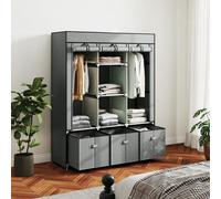 HOMCOM Portable Wardrobe w/ 5 Shelves 3 Fabric Drawers and 2 Hanging Rails - Light Grey