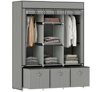 HOMCOM Portable Wardrobe w/ 5 Shelves 3 Fabric Drawers and 2 Hanging Rails Grey