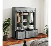 HOMCOM Portable Wardrobe w/ 5 Shelves 3 Fabric Drawers and 2 Hanging Rails - Light Grey