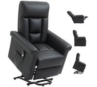 HOMCOM Power Lift Chair Armchair for the Elderly, PU Leather Recliner Chair with Extended Footrest, Remote Control and Side Pocket, Black Black