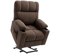 HOMCOM Power Lift Chair Recliner for Elderly, Velvet-touch Fabric Electric Riser and Recliner Chair for Living Room with Remote Control, Side Pockets, Cup Holders, Dark Brown Brown