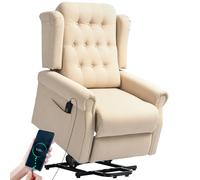 Homcom Power Lift Recliner Armchair With Wingback, Button Tufted, Beige Beige
