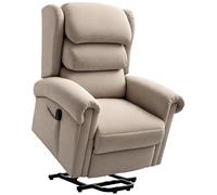 HOMCOM Power Lift Recliner Chair for Elderly, Velvet Electric Riser and Recliner Armchair for Living Room with Remote Control, 2 Side Pockets, Thick Padded Back, Khaki Khaki