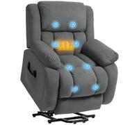 Portland Grey Velvet Power Lift Recliner Massage Chair with Remote and USB Port - Size: 100 x 93 x 104cm - Wilko