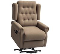 HOMCOM Power Lift Recliner Chair, Wingback Button Tufted Electric Lift Chair for Elderly, Fabric Riser and Reclining Armchair with Remote Control, USB Ports, Side Pockets, for Living Room, Dark Brown