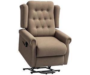 HOMCOM Power Lift Recliner Chair, Wingback Button Tufted Electric Lift Chair for Elderly, Fabric Riser and Reclining Armchair with Remote Control, USB Ports, Side Pockets, for Living Room, Dark Brown