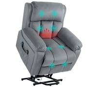 HOMCOM Power Lift Recliner Chair with Vibration Massage and Heat, Grey | Electric Lift Chair for Elderly, Overstuffed Leathaire Riser and Recliner, Remote, Pockets, Pocket Spring