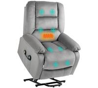 HOMCOM Power Lift Riser and Recliner Chair with Vibration Massage and Heat, Velvet Fabric Electric Recliner Armchair for Elderly with Remote Controllers, Side Pocket, Quick Assembly, Grey