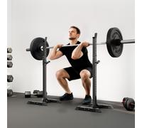 HOMCOM Power Rack Holder Weights Bar Barbell Squat Stands Spotter Gym Workout, Black