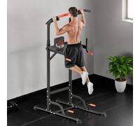 HOMCOM Power Tower Station Pull Up Bar withAdjustable Height Gym Workout in Black | Size: Standard HOMCOM Black Standard