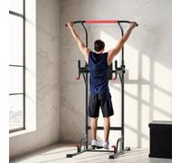 HOMCOM Power Tower Station with Dip Stand, Pull Up Bar Home Office Gym Training Workout Equipment Black