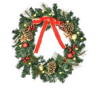Homcom Pre Lit Artificial Christmas Door Wreath Holly Garland Décor In Green Green