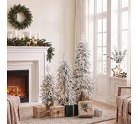 Homcom Prelit Flocked Artificial Christmas Tree Set Of 3, 3Ft/4Ft/5Ft