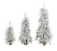 HOMCOM Prelit Flocked Artificial Christmas Tree Set of 3 (3FT+4FT+5FT) | Snowy Xmas Tree with PE Tips, Warm White LED Lights, 8 Modes, Space Saving Slim Pencil Xmas Decoration Tree