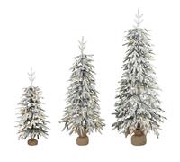 HOMCOM Prelit Flocked Artificial Christmas Tree Set of 3 Snowy Xmas Tree Warm White LED Lights (3FT+4FT+5FT)