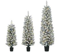 Homcom Prelit Snowy Flocked Artificial Christmas Tree Set Of 3, 3Ft/4Ft/5Ft Multi