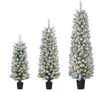 HOMCOM Prelit Snowy Flocked Artificial Christmas Tree Set of 3, Slim Xmas Tree with PVC Tips, 3FT+4FT+5FT