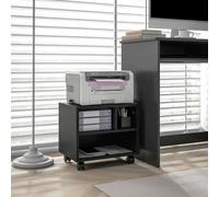 HOMCOM 2-Tier Desk Stand with Storage, Under Desk Cart on Wheels with 3 Compartments, Home Office Printer Table, Black