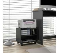 HOMCOM 2-Tier Desk Stand with Storage, Under Desk Cart on Wheels with 3 Compartments, Home Office Printer Table, Black