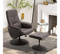 HOMCOM PU Leather 2pc Reclining Armchair w/ Ottoman - Brown, Brown