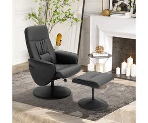 Homcom Pu Leather Armchair And Footrest Swivel Recliner W/ Ottoman Black