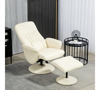 HOMCOM PU Leather Armchair and Footrest Swivel Recliner - Cream - PU, Sponge, Metal
