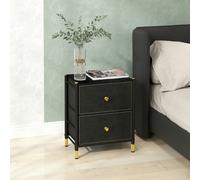 HOMCOM PU Leather Bedside Table with 2 Drawers and Steel Legs, Black