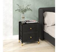 HOMCOM PU Leather Bedside Table with 2 Drawers and Steel Legs, Black