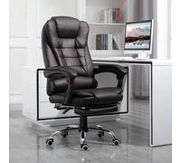 HOMCOM PU Leather Executive Office Chair With Retractable Footrest, Brown, Brown