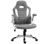HOMCOM PU Leather Gaming Chair Grey - Office Chair, 360 Swivel, Tilt, Flip-Up Armrests, Height 112-122 cm, 120 kg, 5 Wheels - 921-285V71GY