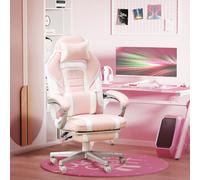 HOMCOM PU Leather Computer Gaming Chair with Footrest & 150? Reclining Back, Pink