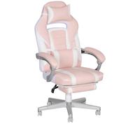 HOMCOM Faux Leather Reclining Gaming Chair with Footrest - Pink and White, Pink