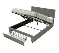 Homcom Pu Leather King Bed Frame With Storage And Adjustable Headboard, Grey Grey