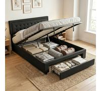 HOMCOM PU Leather King Bed Frame with Storage and Adjustable Headboard Black